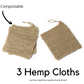 Natural Hemp Wash Cloths for Dishes (+Body Exfoliating) - Biodegradable dishwashing cloths / scrubbers - Reusable Unsponges Handmade and Fairtrade